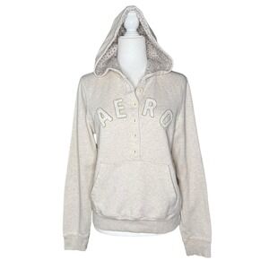 Y2K Aeropostale XL Spell Out Hoodie Sweatshirt‎ Henley Front Juniors Neutral